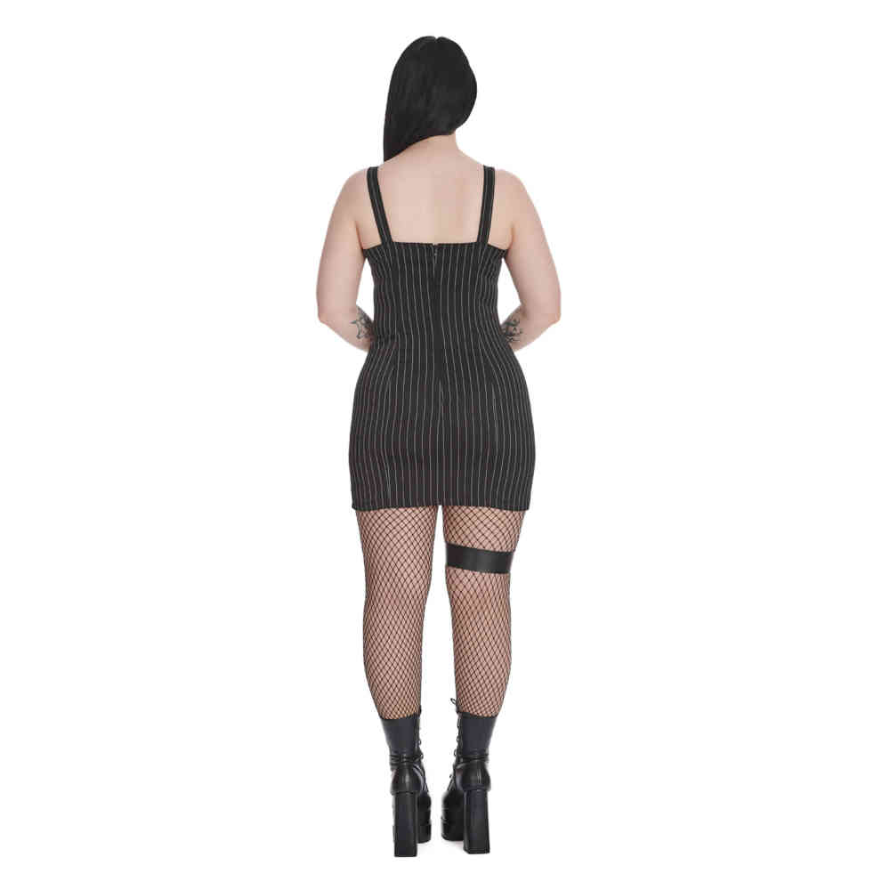 Banned - Black Core Pinstripe Slit Kurzes Kleid - Schwarz/Weiß